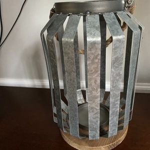 silver farmhouse candle holder with rope handle